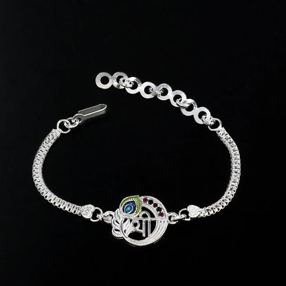 Real Silver Bracelet cultural design Green Pink CZ Rakhi 6"