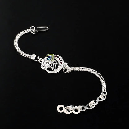 Real Silver Bracelet cultural design Green Pink CZ Rakhi 6"