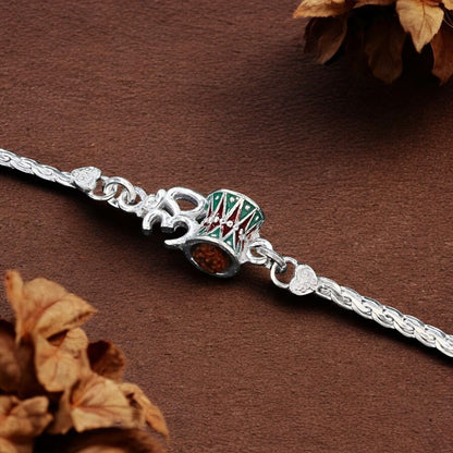 Real Silver Bracelet Om Rudraksha Rakhi  6.2"