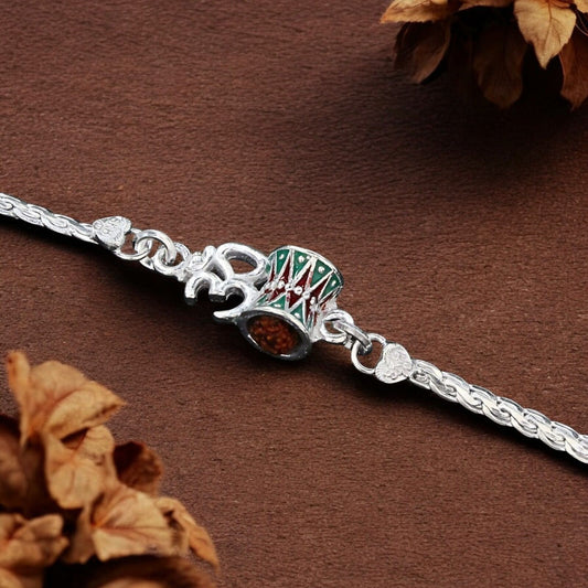 Real Silver Bracelet Om Rudraksha Rakhi  6.2"
