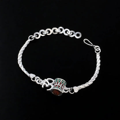 Real Silver Bracelet Om Rudraksha Rakhi  6.2"