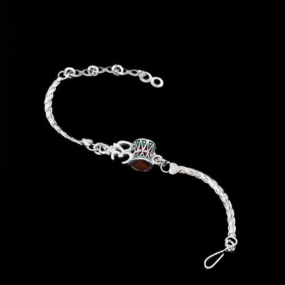 Real Silver Bracelet Om Rudraksha Rakhi  6.2"