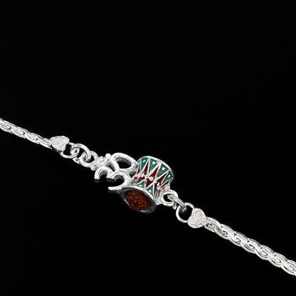 Real Silver Bracelet Om Rudraksha Rakhi  6.2"