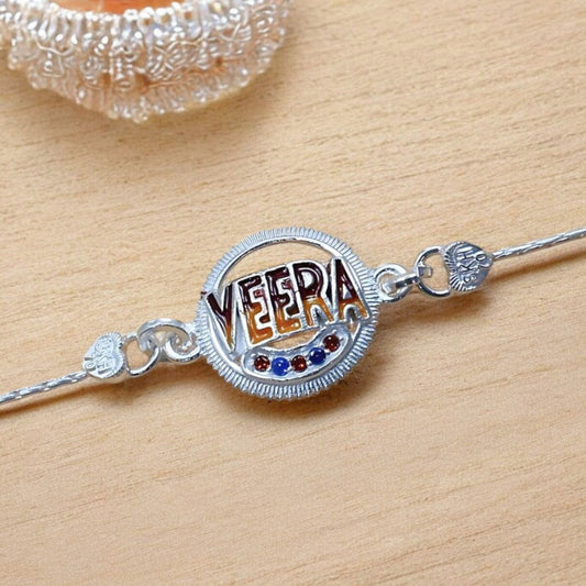 Trendy Real Silver CZ Bracelet Veera Rakhi 6"