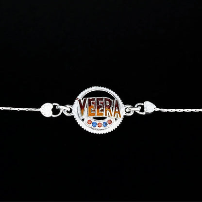 Trendy Real Silver CZ Bracelet Veera Rakhi 6"