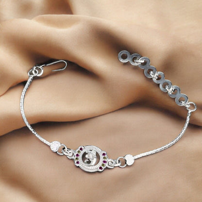 Real Silver Bracelet handmade Multi CZ Ganesha Rakhi 5.8"