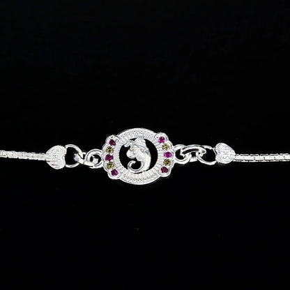 Real Silver Bracelet handmade Multi CZ Ganesha Rakhi 5.8"