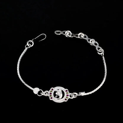 Real Silver Bracelet handmade Multi CZ Ganesha Rakhi 5.8"