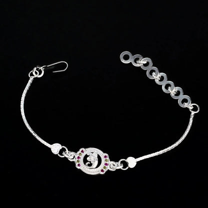 Real Silver Bracelet handmade Multi CZ Ganesha Rakhi 5.8"