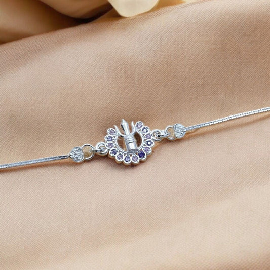 Real Silver Bracelet CZ religious design Rakhi 6"