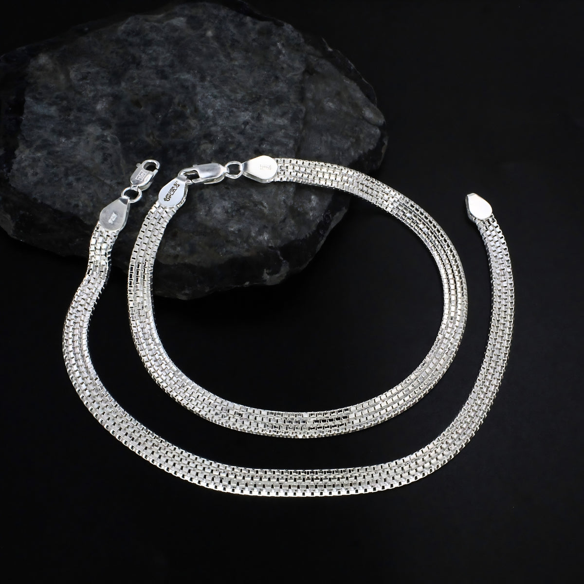 Elegant 925 Sterling Silver Mesh Anklet – 10.3 Inch Flat Chain Payal for Women