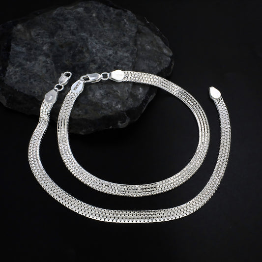 Elegant 925 Sterling Silver Mesh Anklet – 10.3 Inch Flat Chain Payal for Women