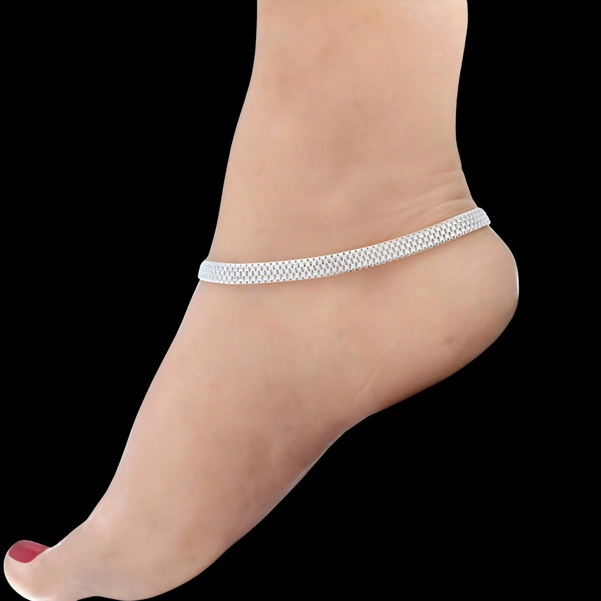 Elegant 925 Sterling Silver Mesh Anklet – 10.3 Inch Flat Chain Payal for Women