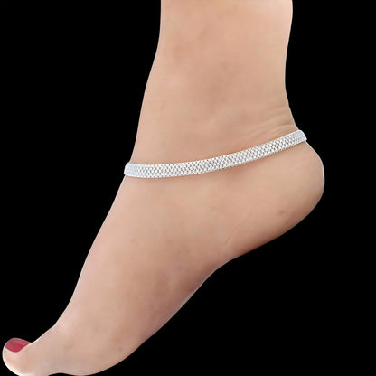 Elegant 925 Sterling Silver Mesh Anklet – 10.3 Inch Flat Chain Payal for Women