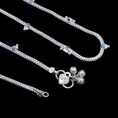 Elegant Real Silver Pink CZ Drop Beads Anklet Payal for Women