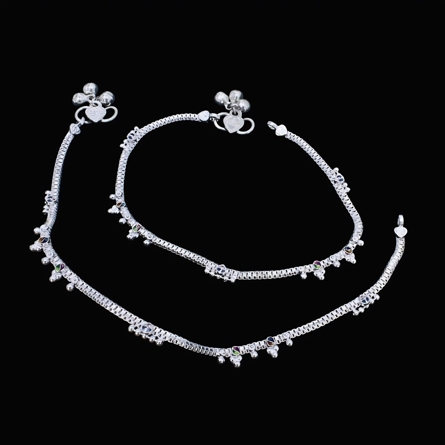 Real Silver Chandi Ki Payal -  Pink CZ Drop Hanging Charm Anklet