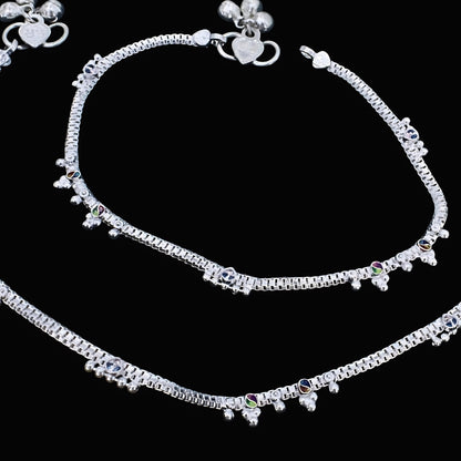 Real Silver Chandi Ki Payal -  Pink CZ Drop Hanging Charm Anklet