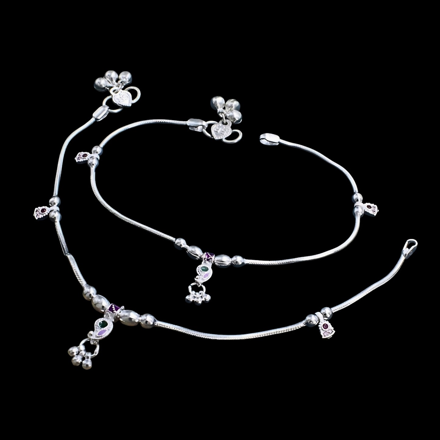 Real Silver Pink CZ Snake Chain Anklet - Payal for women 10.3in