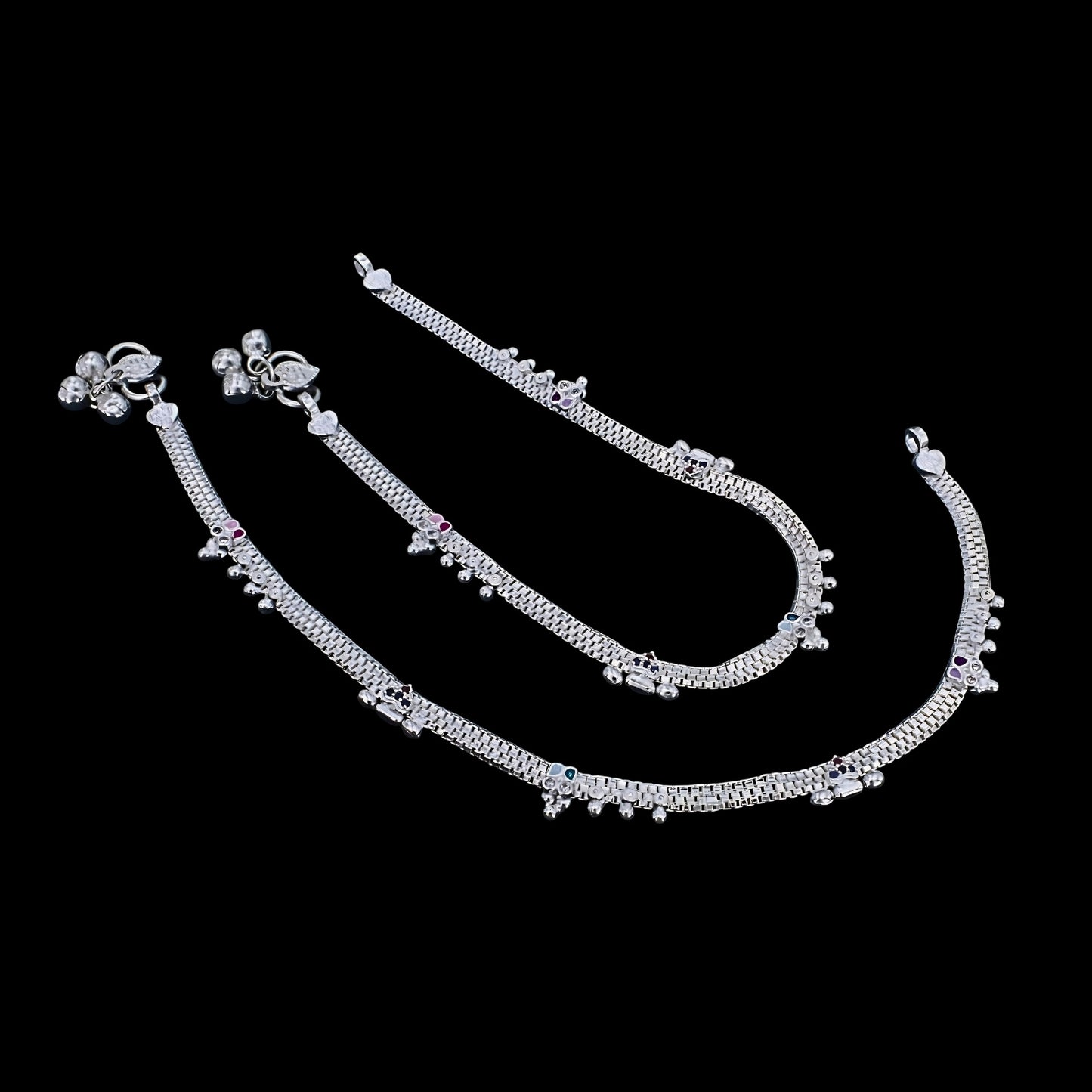 Real Silver Multi CZ Party Wear Pajeb Anklet for women 10.3in