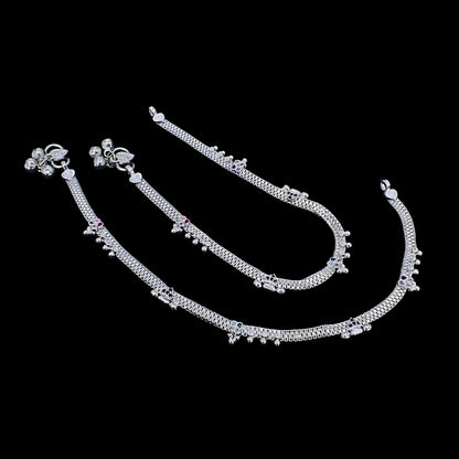 Real Silver Multi CZ Party Wear Pajeb Anklet for women 10.3in