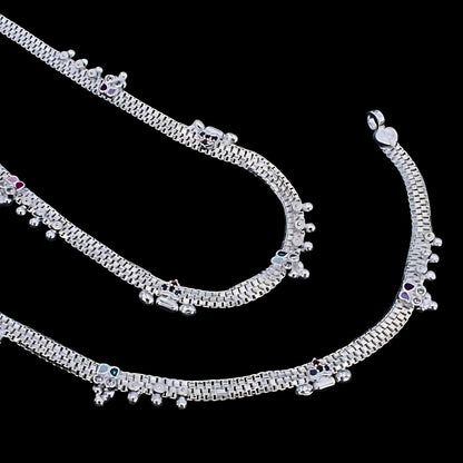 Real Silver Multi CZ Party Wear Pajeb Anklet for women 10.3in