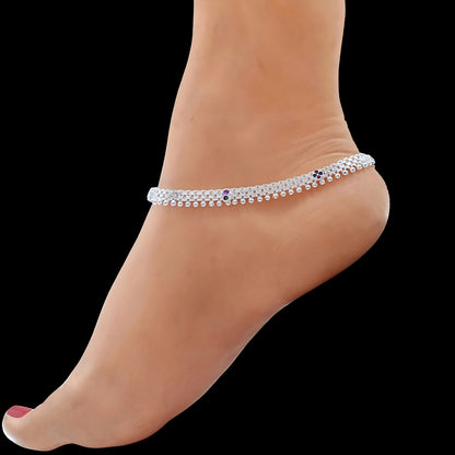 Real Silver Multi CZ Flexible Mesh Chain Payal Anklet for Women 10.3in