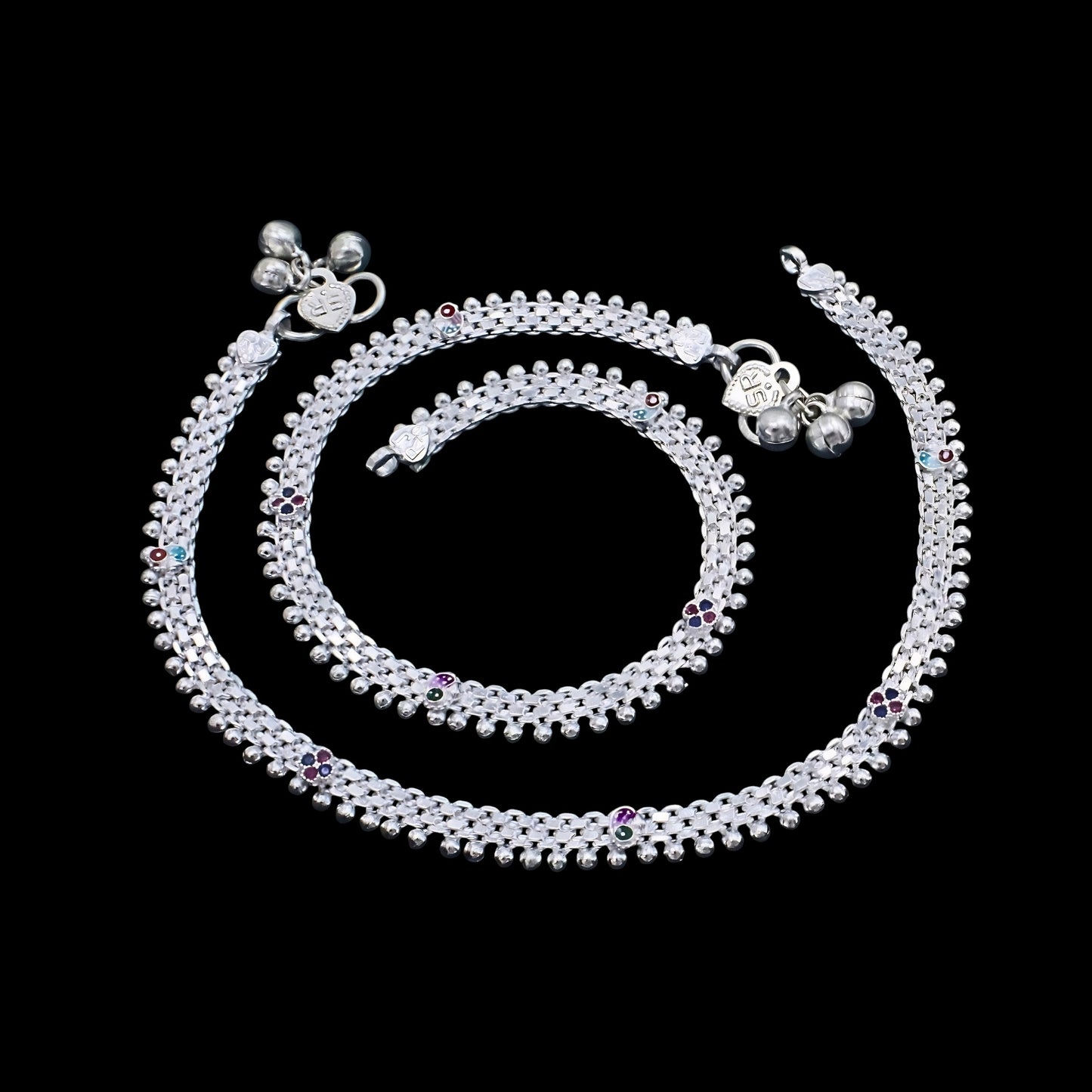 Real Silver Multi CZ Flexible Mesh Chain Payal Anklet for Women 10.3in