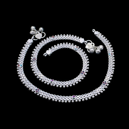 Real Silver Multi CZ Flexible Mesh Chain Payal Anklet for Women 10.3in