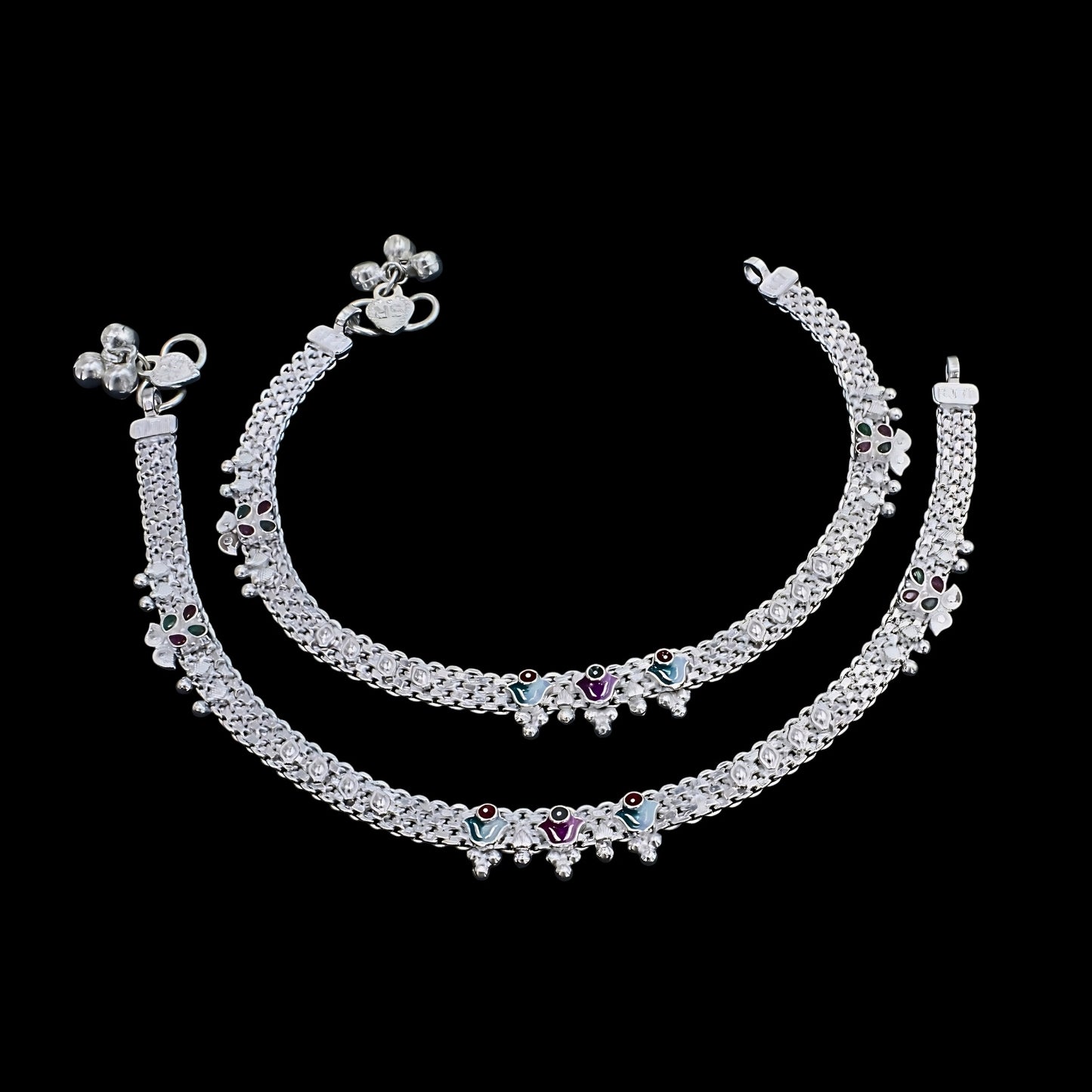 Elegant Real Silver Meenakari CZ Enamel Anklet Payal for Women
