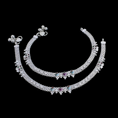 Elegant Real Silver Meenakari CZ Enamel Anklet Payal for Women