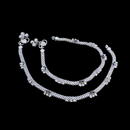 Stylish Real Silver Peacock Feather Jhanjhar Payal Anklet for Women