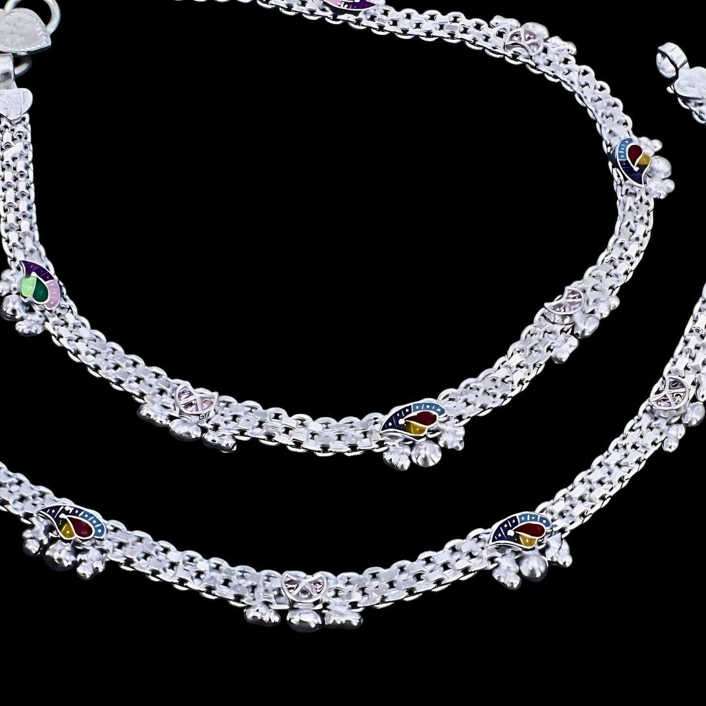 Stylish Real Silver Peacock Feather Jhanjhar Payal Anklet for Women