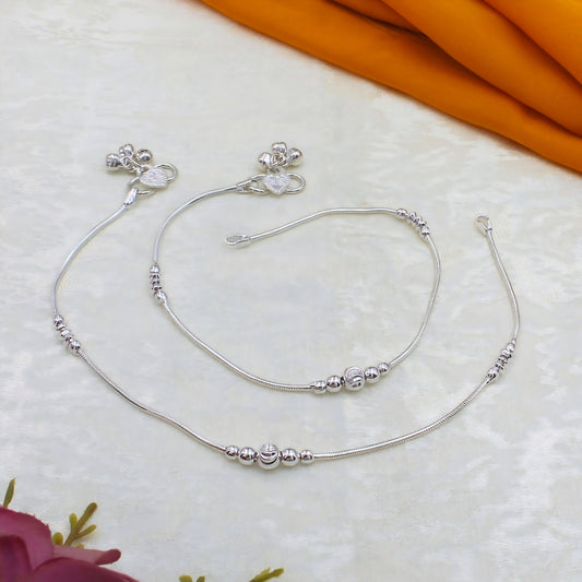 Real Sleek Silver Snake Link Anklet with Silver Beads
