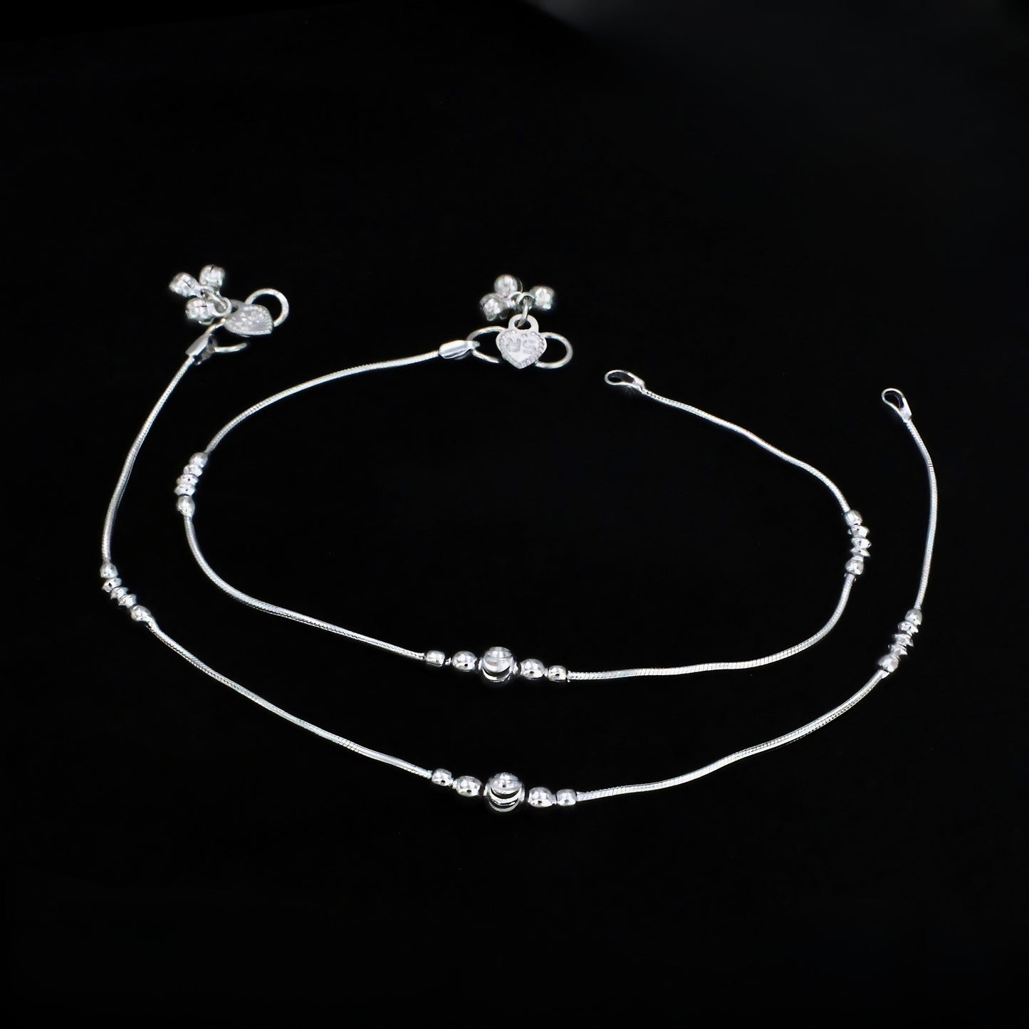 Real Sleek Silver Snake Link Anklet with Silver Beads