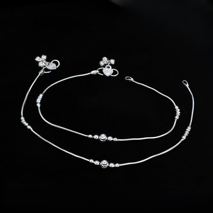 Real Sleek Silver Snake Link Anklet with Silver Beads