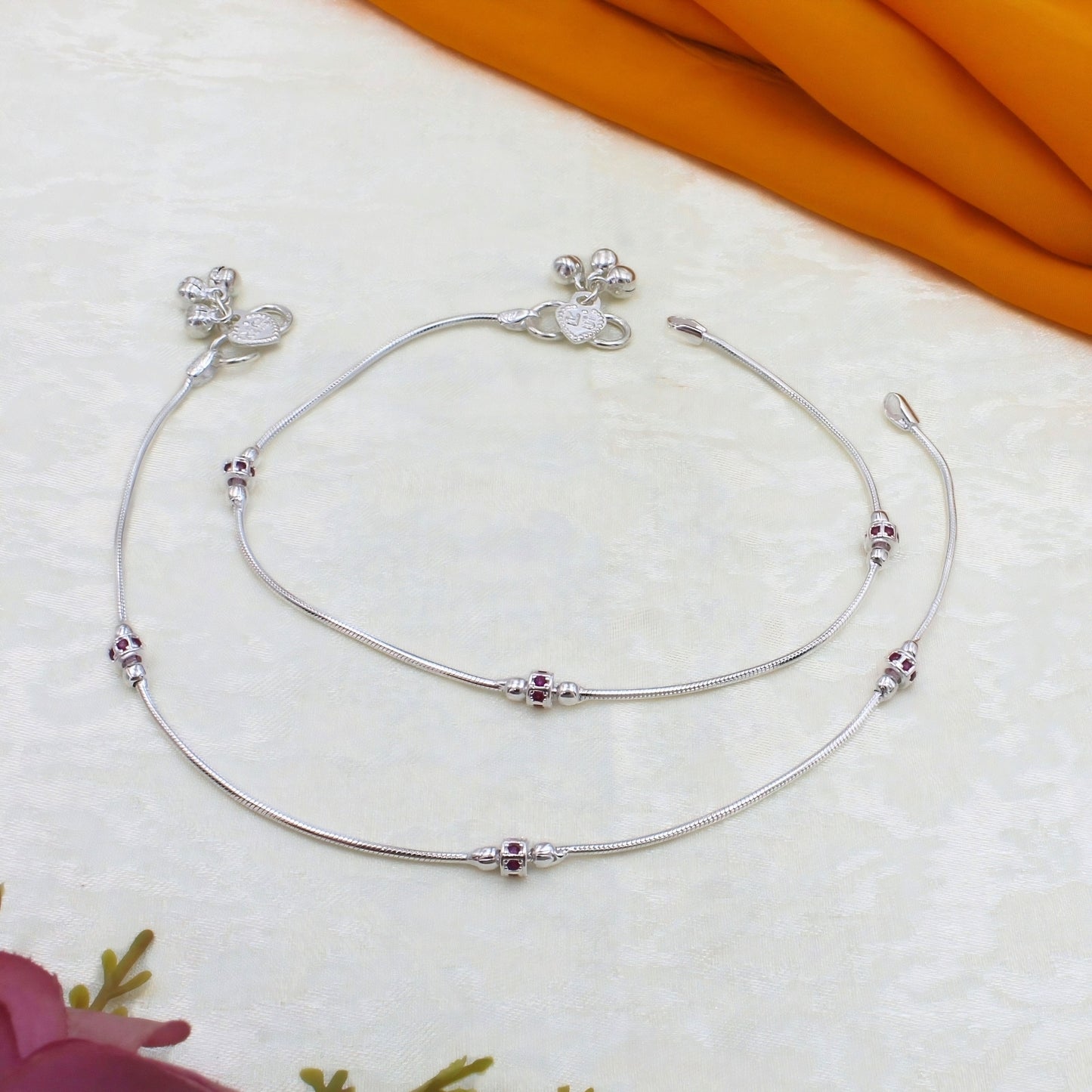 Elegant Pink CZ Snake Chain Anklet - 10.3 inch Payal