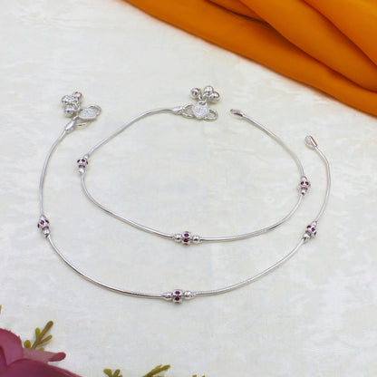 Elegant Pink CZ Snake Chain Anklet - 10.3 inch Payal