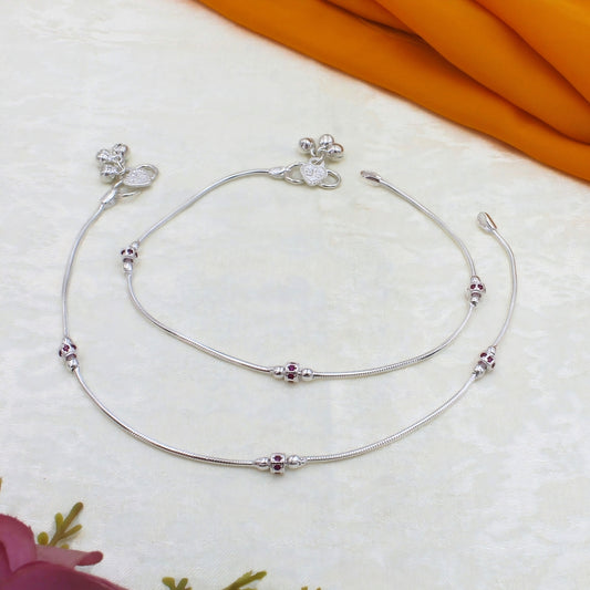 Elegant Pink CZ Snake Chain Anklet - 10.3 inch Payal