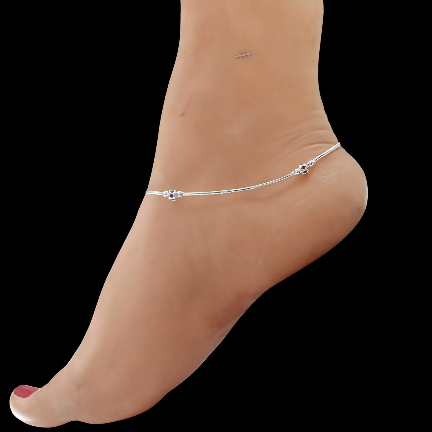 Elegant Pink CZ Snake Chain Anklet - 10.3 inch Payal