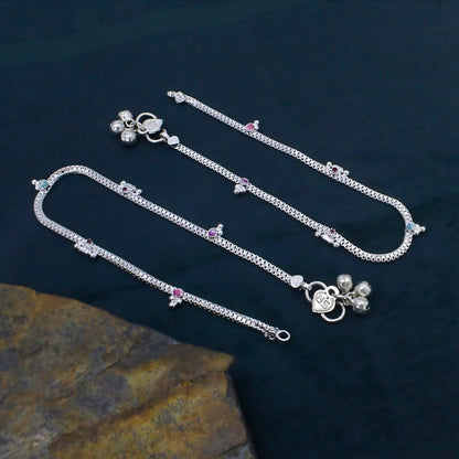 Elegant Real Silver Pink CZ Drop Beads Anklet Payal for Women