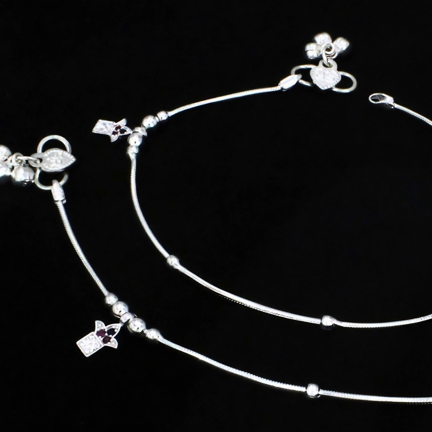 Real Silver Multi CZ Charm Payal Anklet for Women (10.3 in)