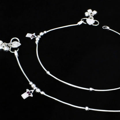 Real Silver Multi CZ Charm Payal Anklet for Women (10.3 in)