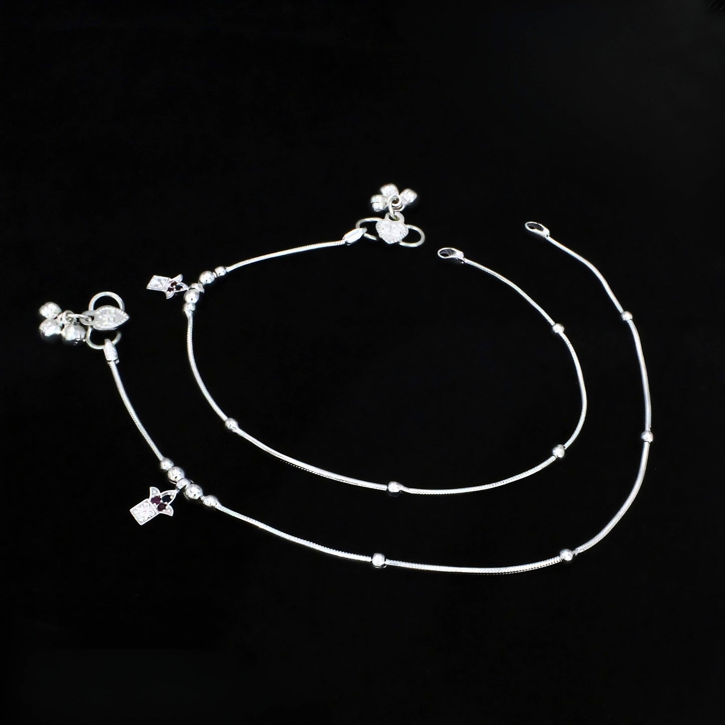 Real Silver Multi CZ Charm Payal Anklet for Women (10.3 in)