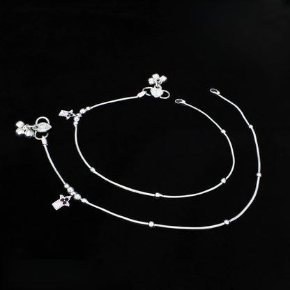 Real Silver Multi CZ Charm Payal Anklet for Women (10.3 in)