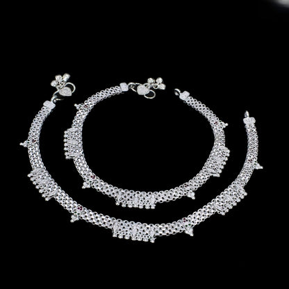 Real Silver Green Pink CZ Broad-Chain Pajeb Anklet - 10.5 in