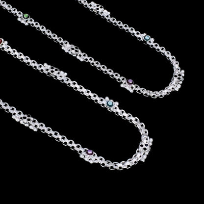 Stylish Real Silver Blue Pink CZ Anklet – Sleek Chain Payal Design