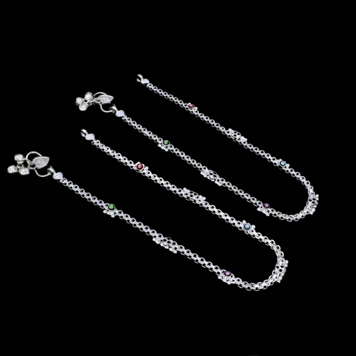 Stylish Real Silver Blue Pink CZ Anklet – Sleek Chain Payal Design