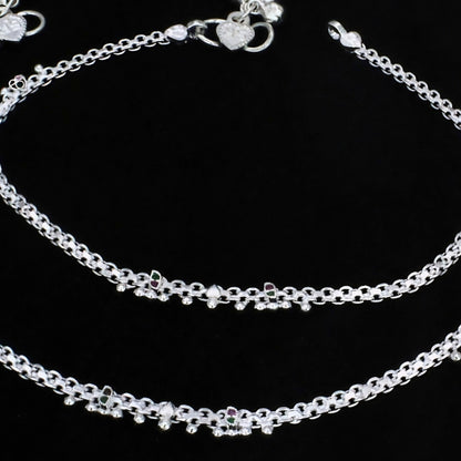 Real Silver Green Pink CZ Anklet Payal – Comfortable Daily Wear Jewelry