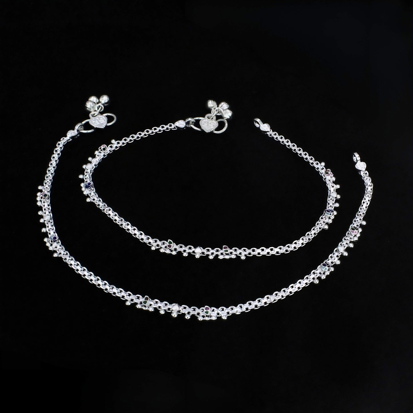 Real Silver Green Pink CZ Anklet Payal – Comfortable Daily Wear Jewelry