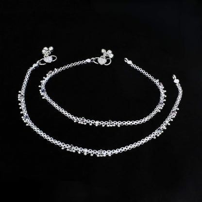 Real Silver Green Pink CZ Anklet Payal – Comfortable Daily Wear Jewelry